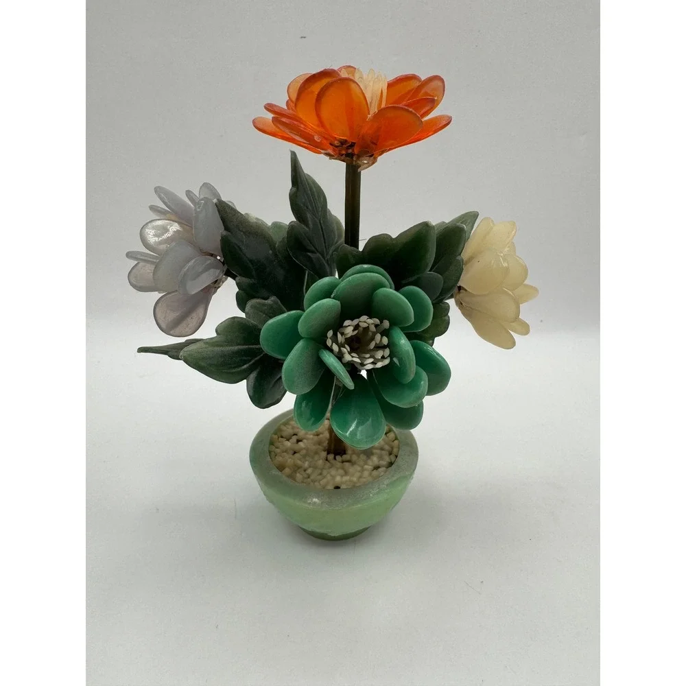 Tai Loy Jade Glass Bonsai Tree Flower Decor Multicolor Vintage Chinoiserie Mini